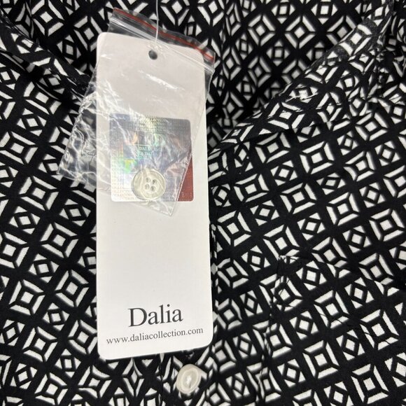 DALIA COLLECTION NEW Blouse Women M Geomet Design Button Up Collar Long Sleeve - Picture 5 of 6